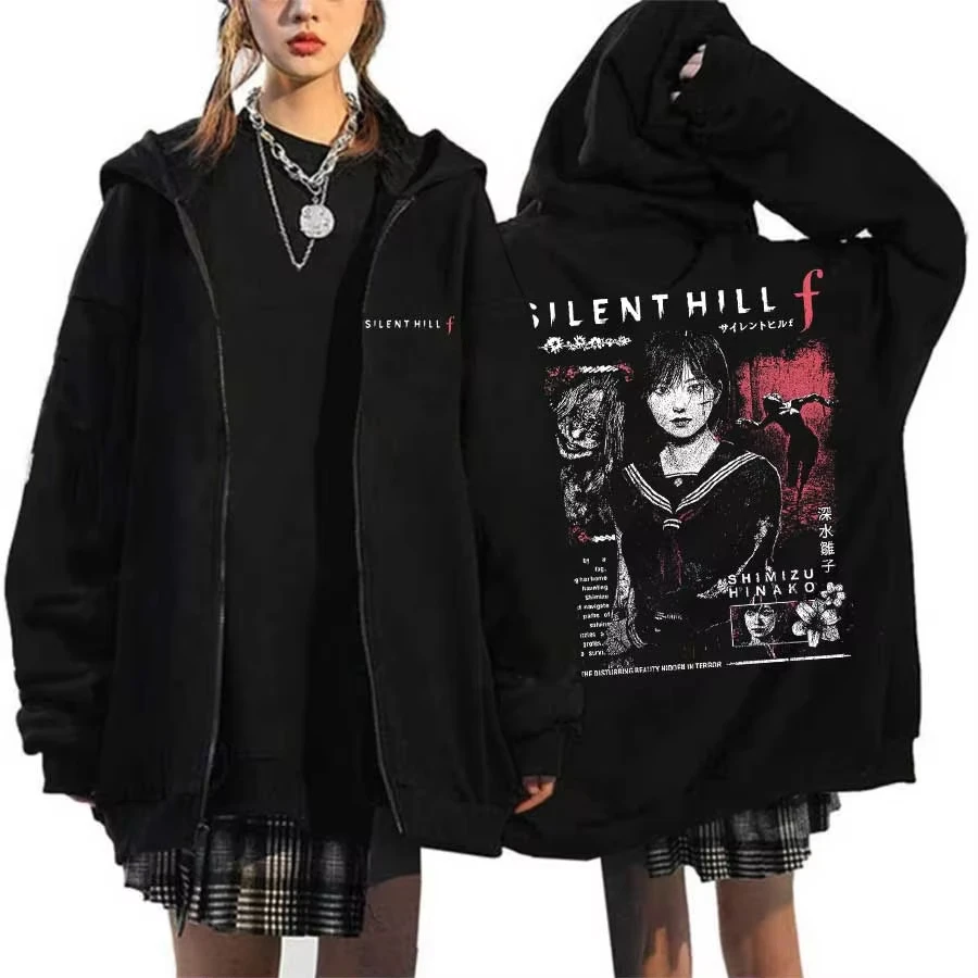 Silent Hill F Reißverschluss-Hoodie Retro Street Style Hoodie Mode Sport Bedruckter Muster-Hoodie Tägliche Streetwear
