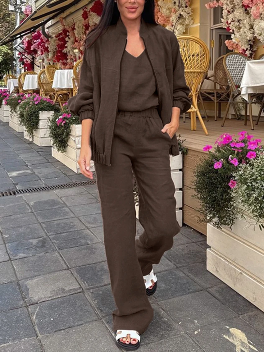 

Marthaqiqi Winter Women Sleepwear Set Long Sleeve Nightie O-Neck Pajamas Tank Top Nightgowns Pants Ladies Nightwear 3 Piece Suit