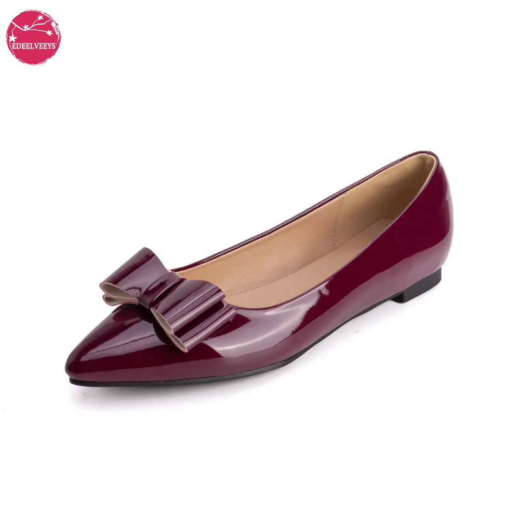 

Women's Patent Leather Shoes Bow Slip-On Pointed Toe Flats Chunky Low Heel Dressy Loafers for Business Wear