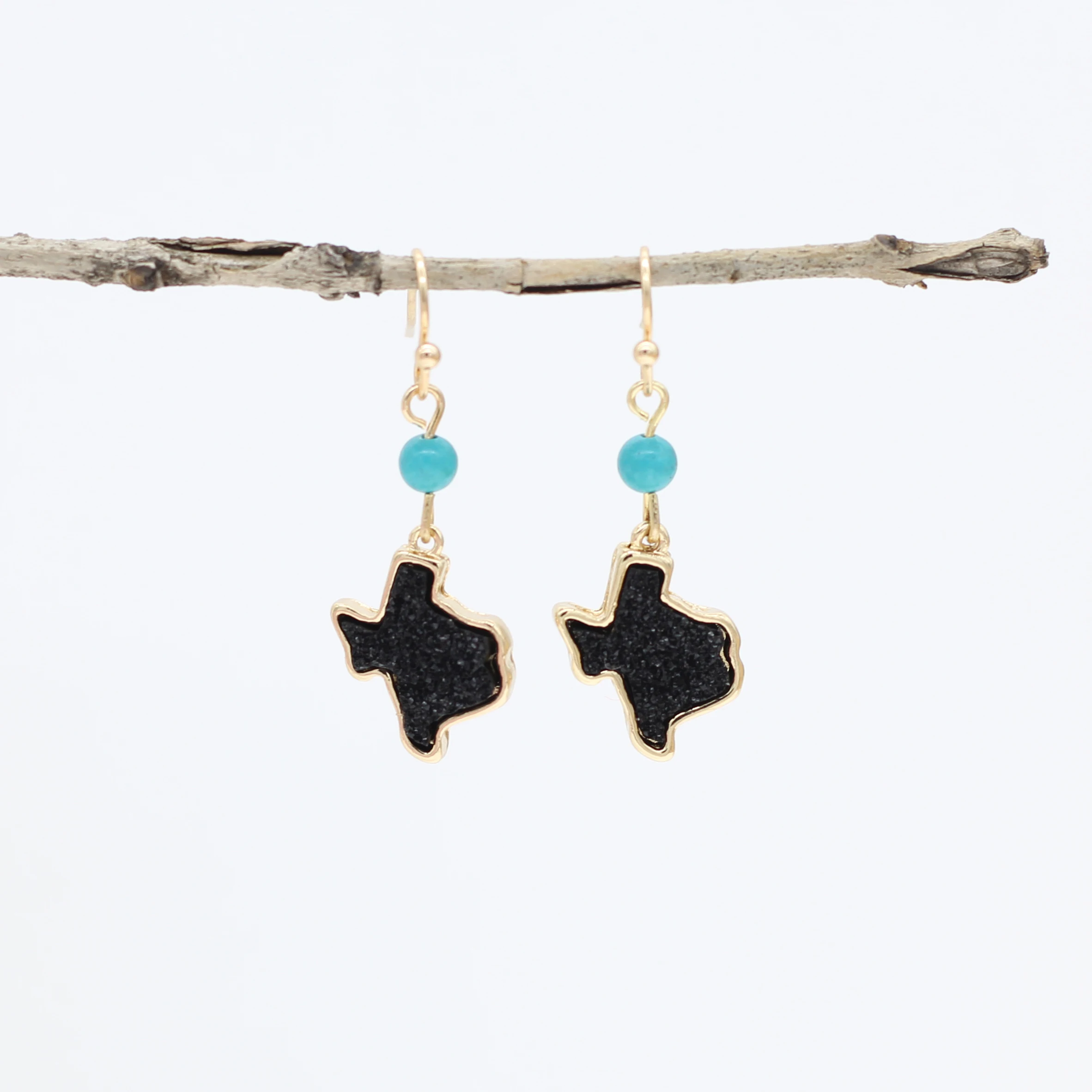 Western Cowboy Turquoise Small Stone Resin Druzy Texas Dangle Earrings for Women