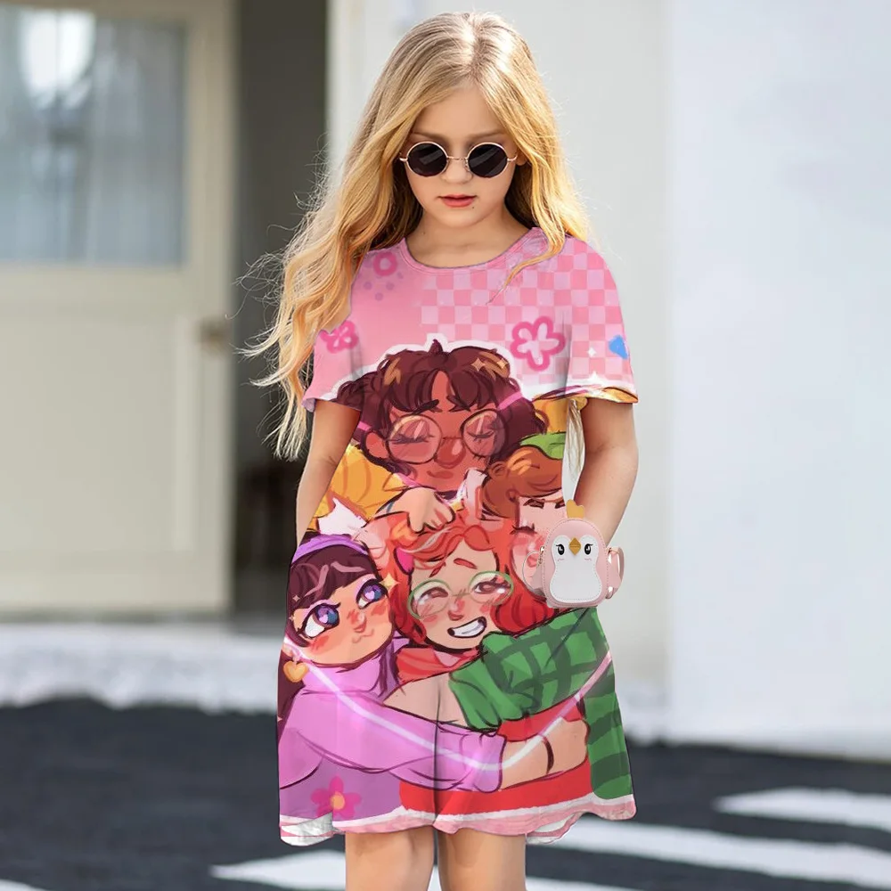 

2025 Summer Girls Short Sleeve Dress Cute turning red 3d Printed Kids Skirt Fashion Trend Performance Clothing Breathable Casual