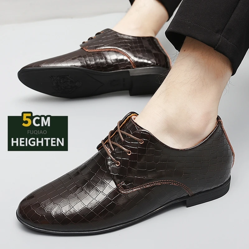 

Invisible Height Increasing 5cm Men's Shoes Genuine Leather Lace-Up Elevator Oxfords Comfortable Soft Business Casual Dress Shoe