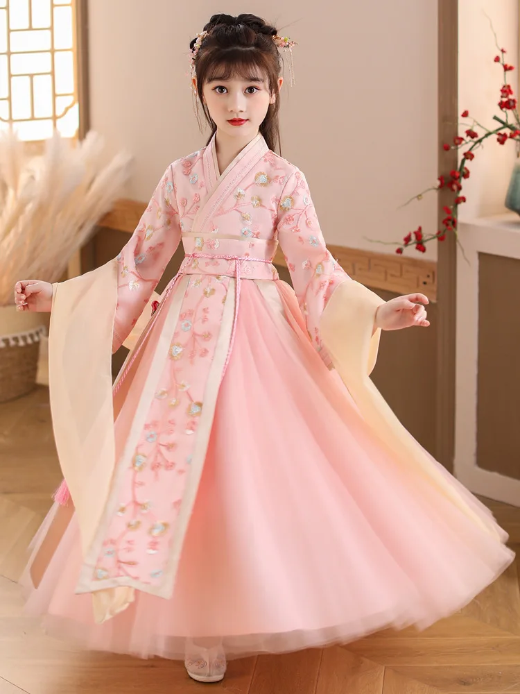 2023 New Girls Chinese Ancient Traditional Hanfu Dress Set Baby Kids Perform Costume Fairy Party Evening Brithday Hanfu Cosplay