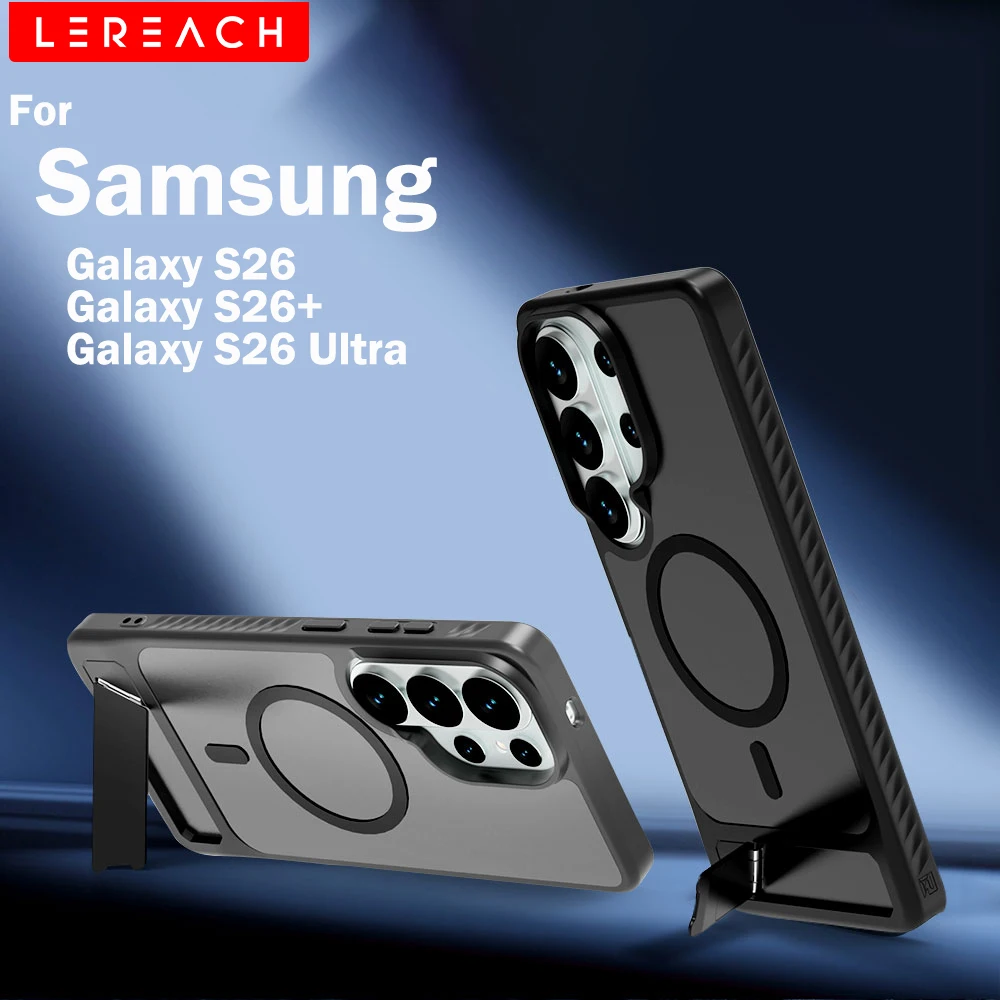 

Lereach for Samsung Galaxy S26 Ultra S26+ S26 Plus Magnetic Stand Phone Case Drop Protection Adjustable Stand