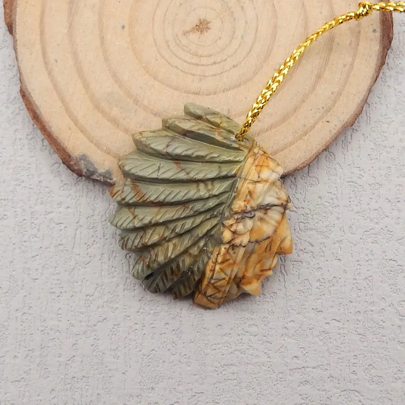 Natural Multi Color Picasso Jasper Carved Indian head Pendant Bead,Semi-precious Stone Fashion Jewelry DIY Necklace Accessories