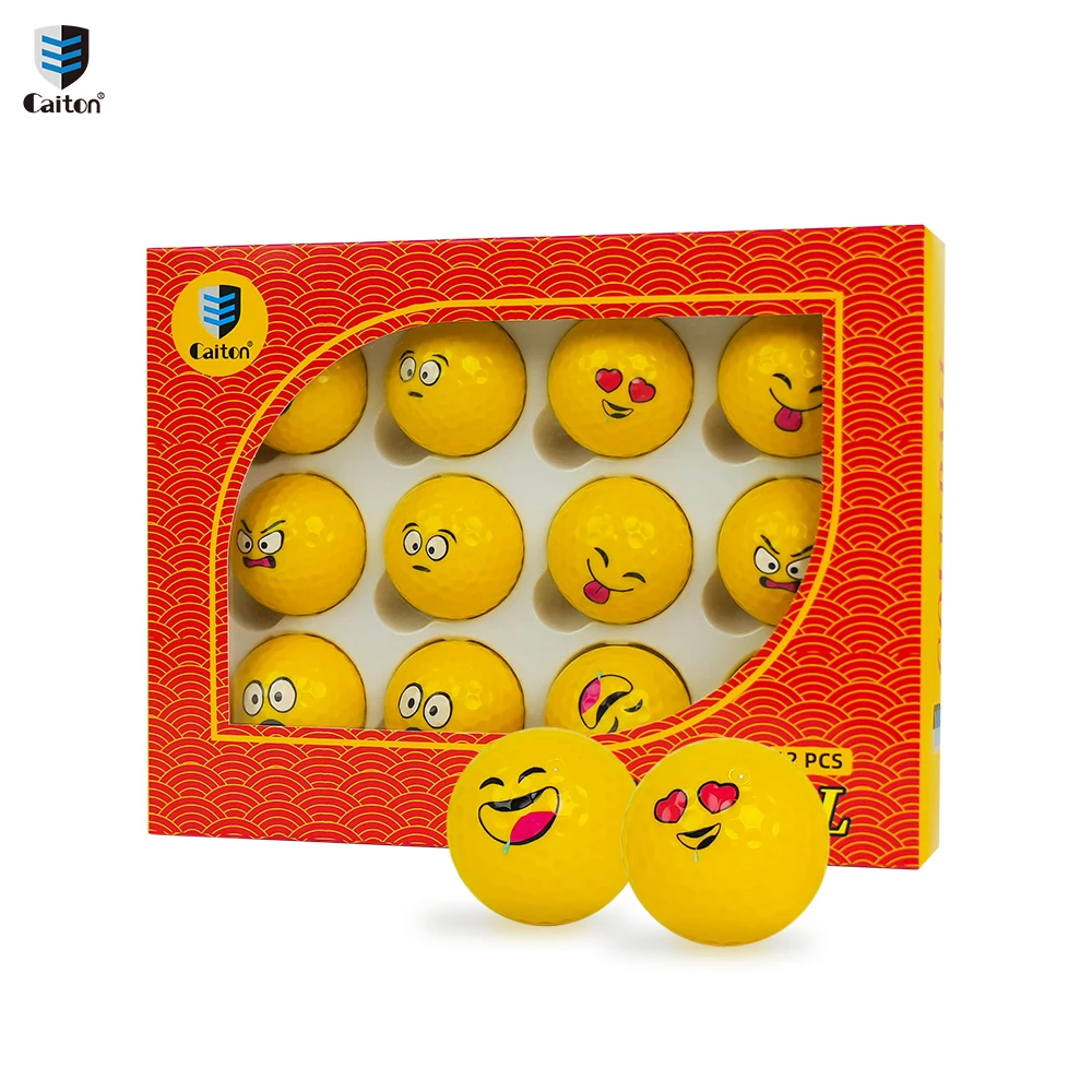 Caiton 12 Pcs Double Layer Graffiti Creative Golf Ball Set, Soft Low Resistance Long Distance, Fun Cute Expression Design