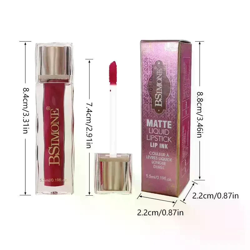 BSIMONE Velvet Matte Lip Gloss Liquid Lipstick Sexy Lip Makeup Women Beauty Red Non Stick Cup Waterproof Lip Gloss Long Lasting