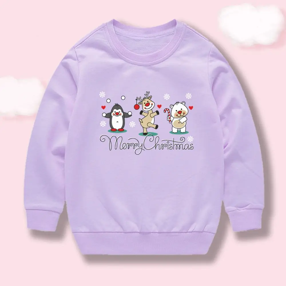 Mädchen Süßer Weihnachtspullover mit Tiermotiv, Rundhalsausschnitt, Langarm, weiche Baumwolle, Kinder-Weihnachts- und Feiertags-Freizeitoberteil