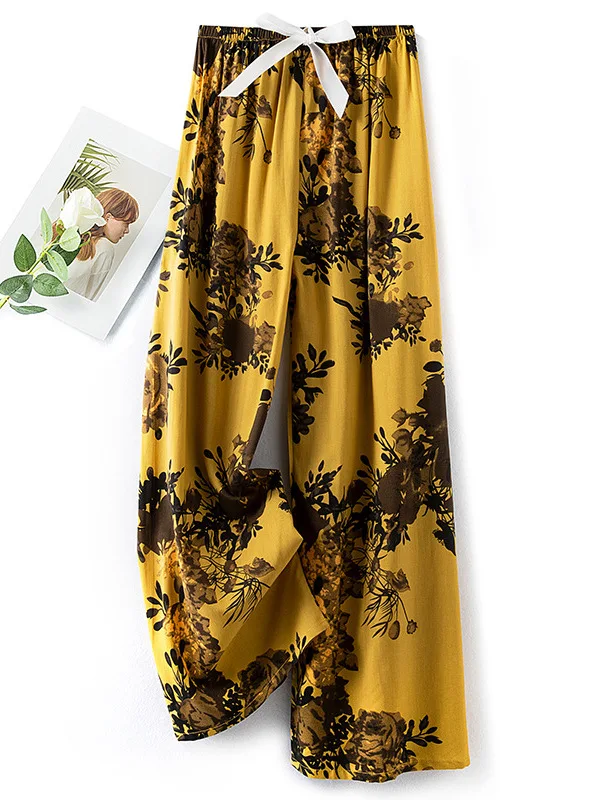 

Summer Thin Cotton Silk Sp Pants Women Wide Leg Pants Casual Home Loose Comfortable Nine Points Long Trousers