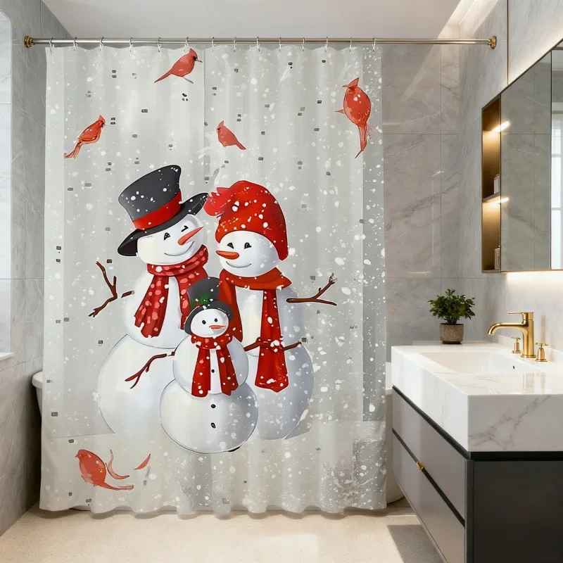 Christmas Shower Curtain Snowman Gingerbread Man Santa Xmas Tree Reindeer Waterproof Bath Curtain Holiday Decor w Hook