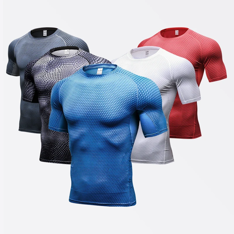 Men's Compression printing Shirts Short Sleeve Workout Gym T-Shirt Quickly Dry Running Tops Athletic Workout Shirt