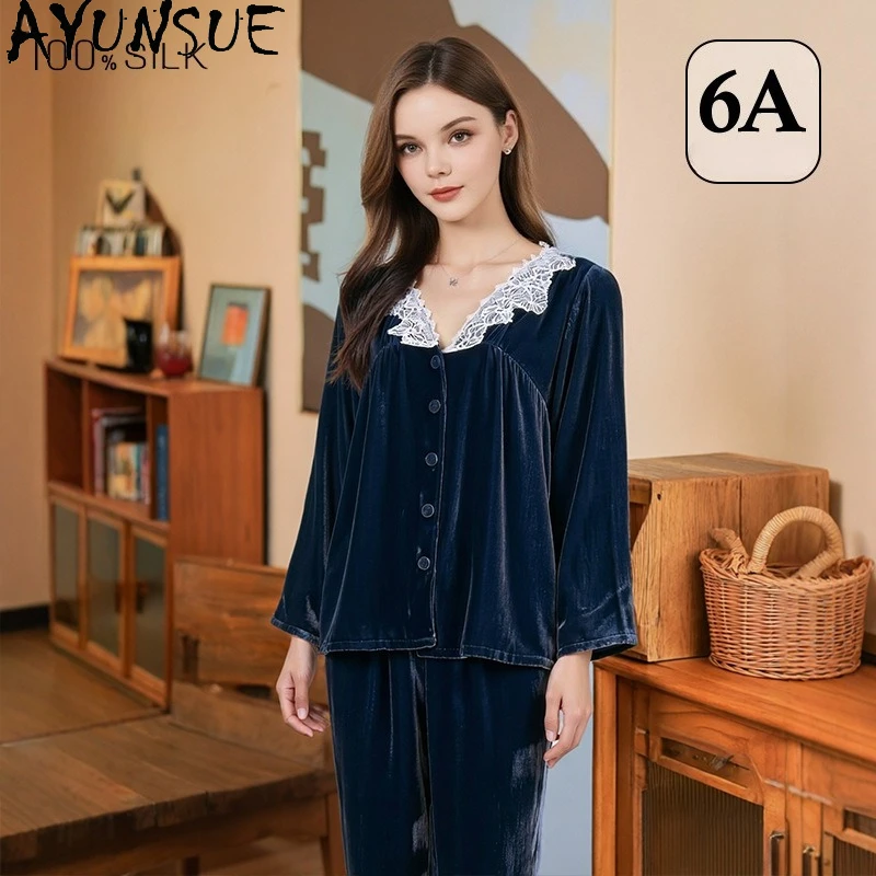 

AYUNSUE 100% Mulberry Silk Pajamas for Women 19MM Silk 2026 Autumn and Winter Newarrive Sleepwear Pijama Feminino Пижама Женская