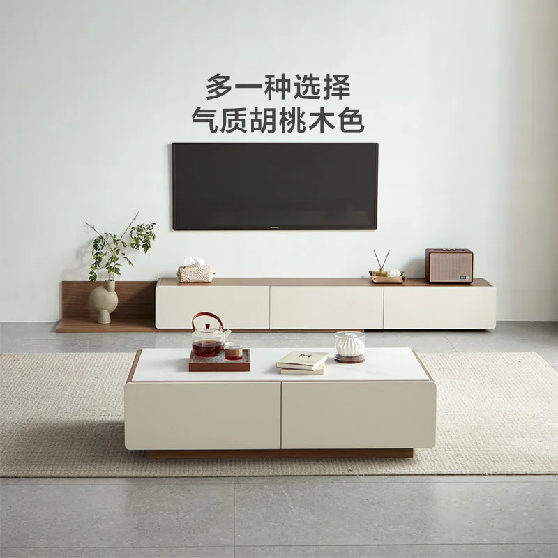 Modern Simple Retractable TV Cabinet and Tea Table Floor TV Cabinet Small Apartment Lin Shi Mu Ye Uv1m