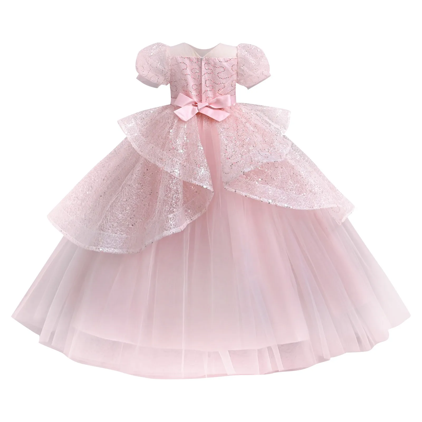 Vestido elegante abullonado para niños, vestidos largos, vestidos de princesa elegantes, faldas con lentejuelas, disfraces de actuación, vestido de fiesta de Halloween