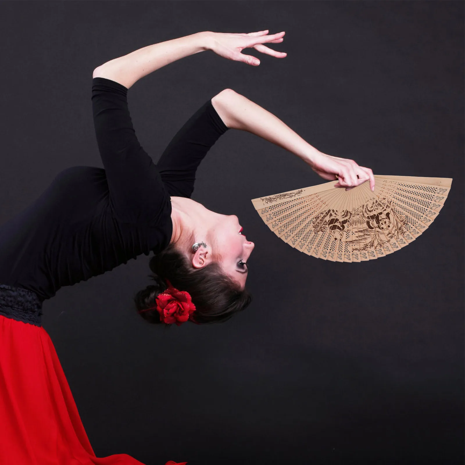 

Sandalwood Foldable Handheld Fan Hollow Design Durable Classic Vintage Chinese Style Perfomance Stage Use Elegant