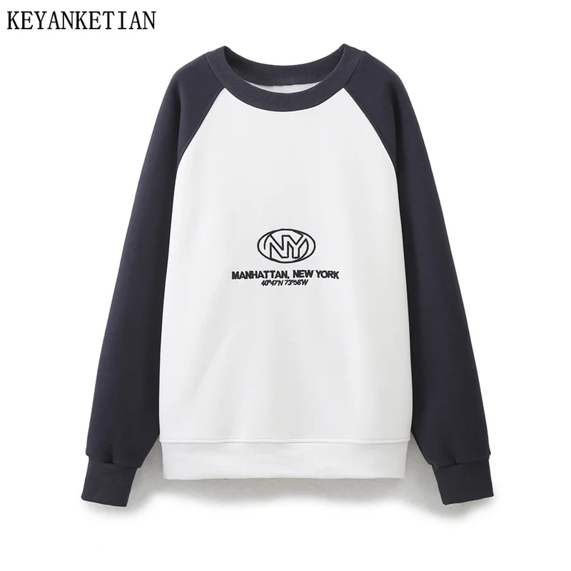 

KEYANKETIAN 2024 New Launch Women letter embroidery Hoodie Street style O-Neck Raglan sleeve Oversize Loose Pullover Sweatshirt