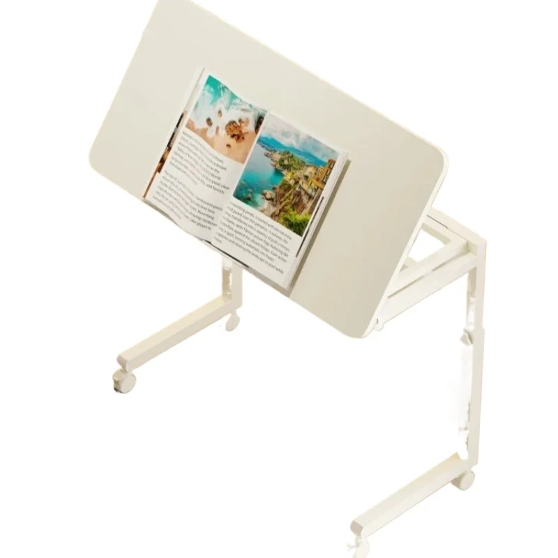 Foldable Mobile Desk Dual Panel Adjustable 0-90° Flip Top 90° Wall Mountable Pneumatic Lift Hidden Casters For Bedside Sofa Home