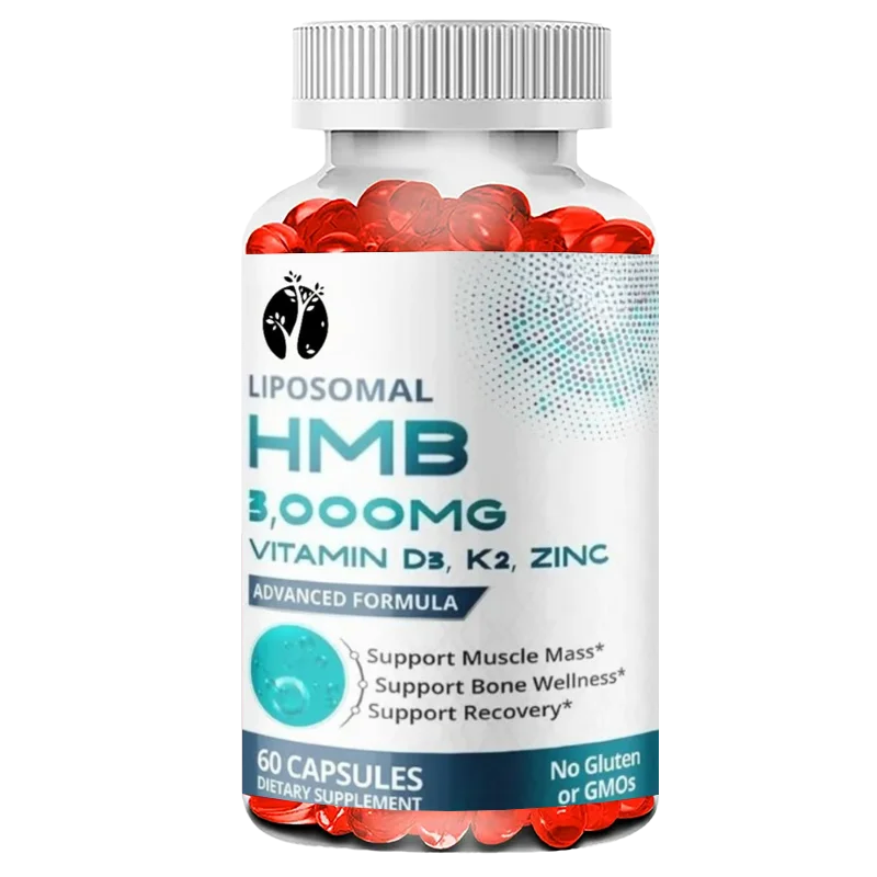Liposomal HMB Containing Vitamins D3, K2, and Zinc Supports Muscle Mass and Bone Health -60 Capsules Gluten Free, Non GMO