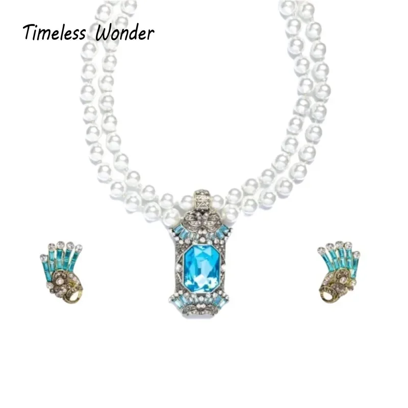

Timeless Wonder Fancy Crystal Zircon Geo Beaded Necklace N Button Earrings Women Designer Jewelry Set Classy Rare Vintage 4612