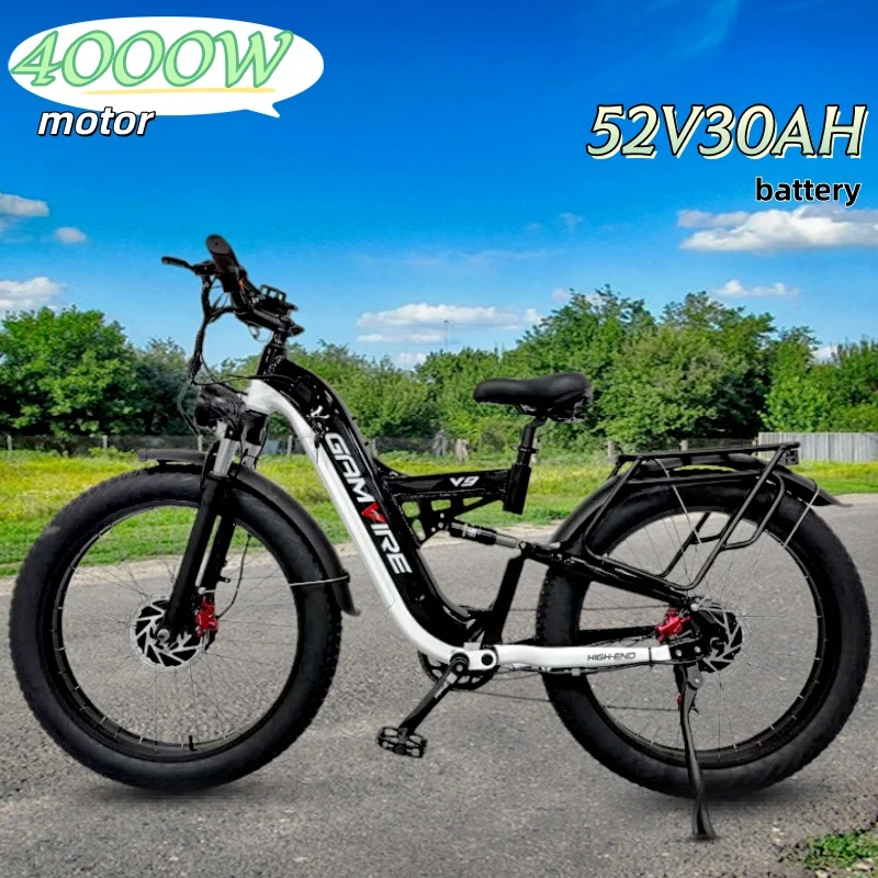 V9 electric bicycle 4000W motor 52V 30AH battery 65km/h e bike Shock Absorption 26 inch tire off road Mountain electric bike image 1