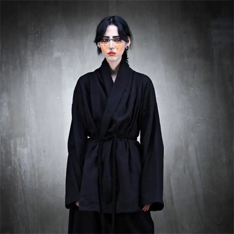 Men's Personalized Casual Coat Korean Brand Plus Size Autumn New Male V-neck Loose Fashion Cardigan Dark Jackets Hombre Outwear