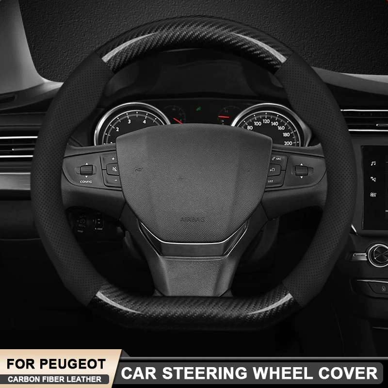 

Carbon Fiber Leather Car Steering Wheel Cover For Peugeot 107 108 206 207 208 301 307 308 406 407 408 508 2008 3008 4008 5008 GT
