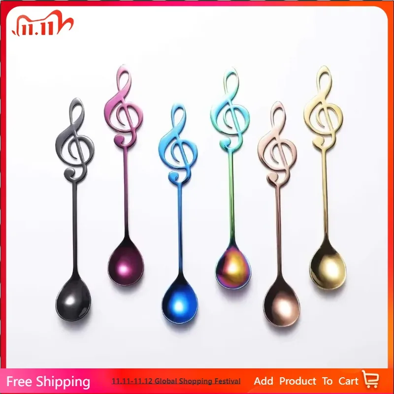 

Musical Note Spoon Mug Teaspoons Music Bar Ice Cream Creative Gift Spoon Kitchen Tableware Stainless Steel Coffee Stirring Spoon
