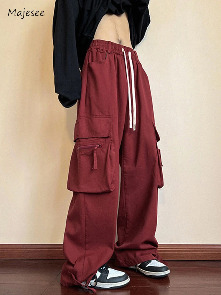 Loose Cargo Pants Men Drawstring American Punk Style Retro Pockets Full Length Hipster Spring Summer Leisure Cozy Unisex 