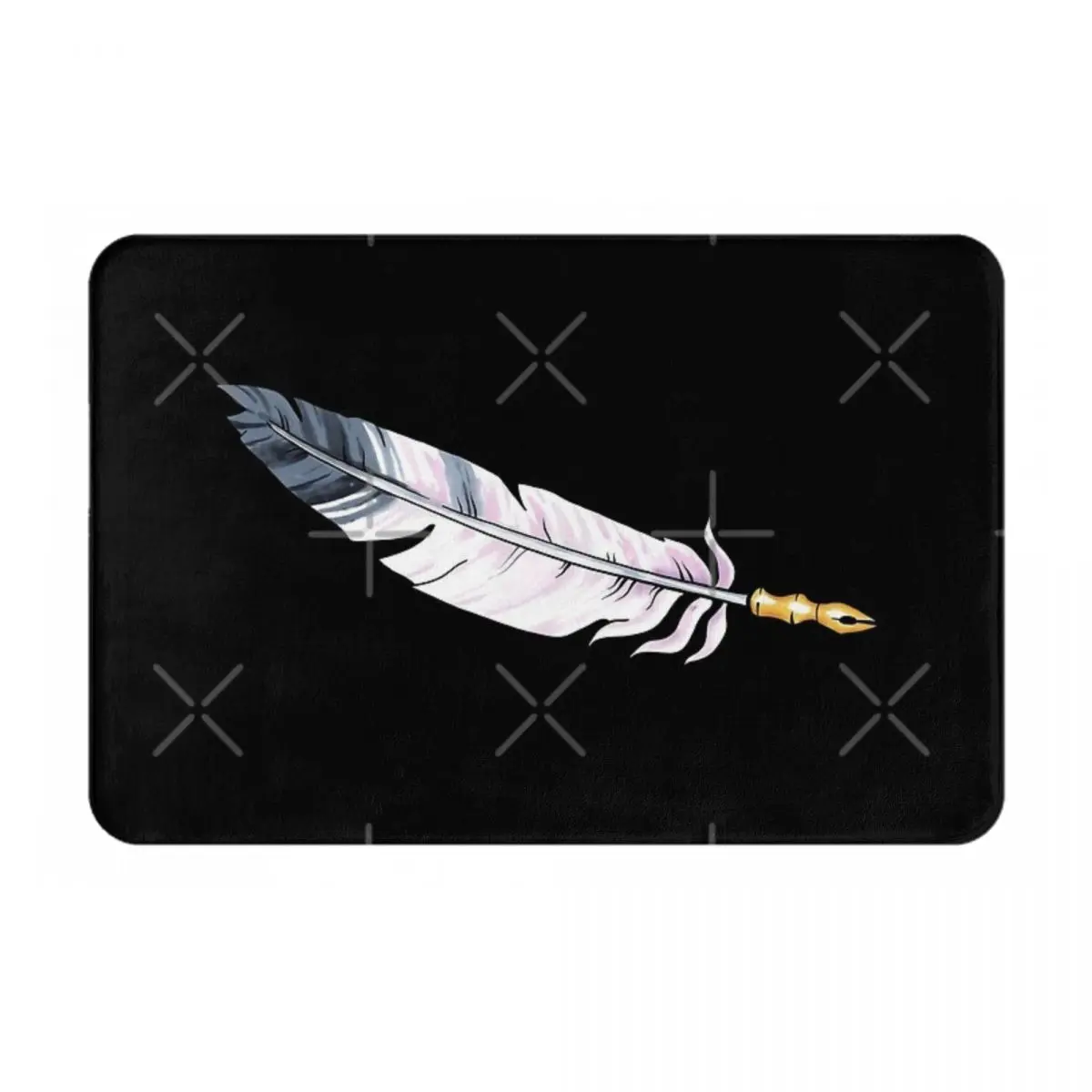 Pastel Quill - Feather Pen On Black Facecloth Non-Slip Floor Mat FireplaceThick And Comfortable, Durable Foot Mats