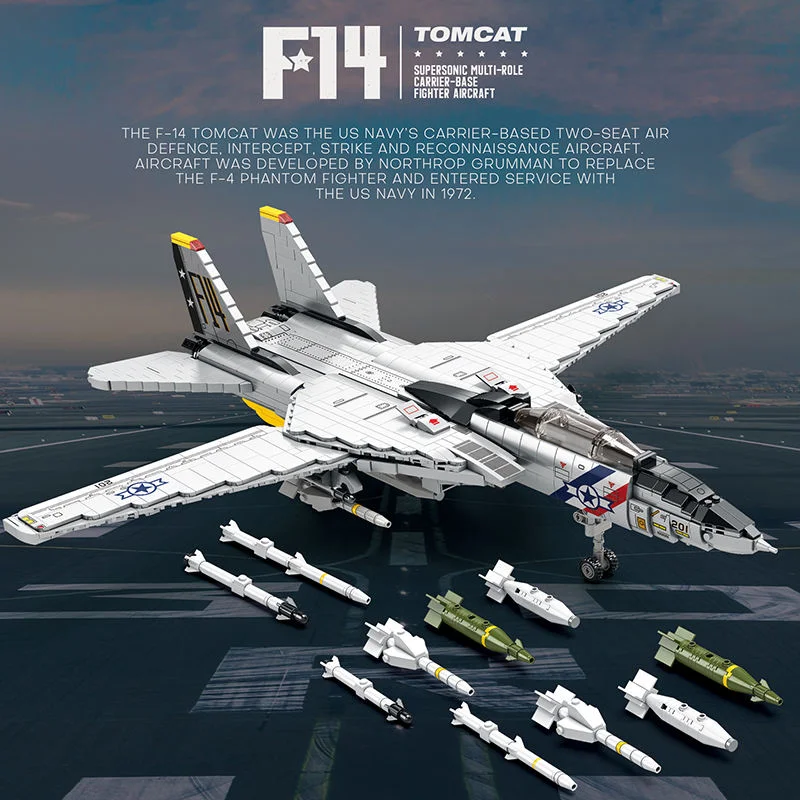 

1443PCS 33032 F14 Tomcat Fighter Jet Plane Model Ornament Building Block RC Car Model Bricks DIY Toy Holiday Gift Birthday Gift