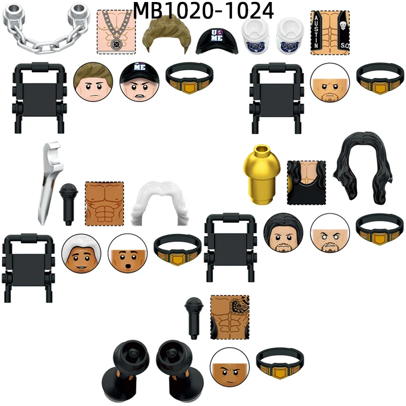 Figuras de Ação MB1020-MB1024 de Luta Livre, John Cena, Undertaker, Steve Austin, Ric Flair, Blocos de Modelos MOC, Conjunto de Brinquedos