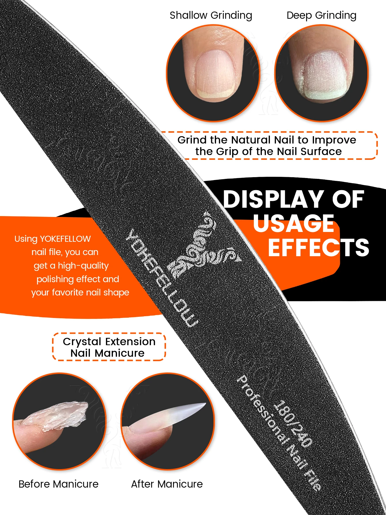 10 قطعة ملف الأظافر المهنية مبرد أظافر ورق الصنفرة السوداء قوي مستقيم زاوية الليمون 100/180 التلميع الرملي الملفات للتقليم #3