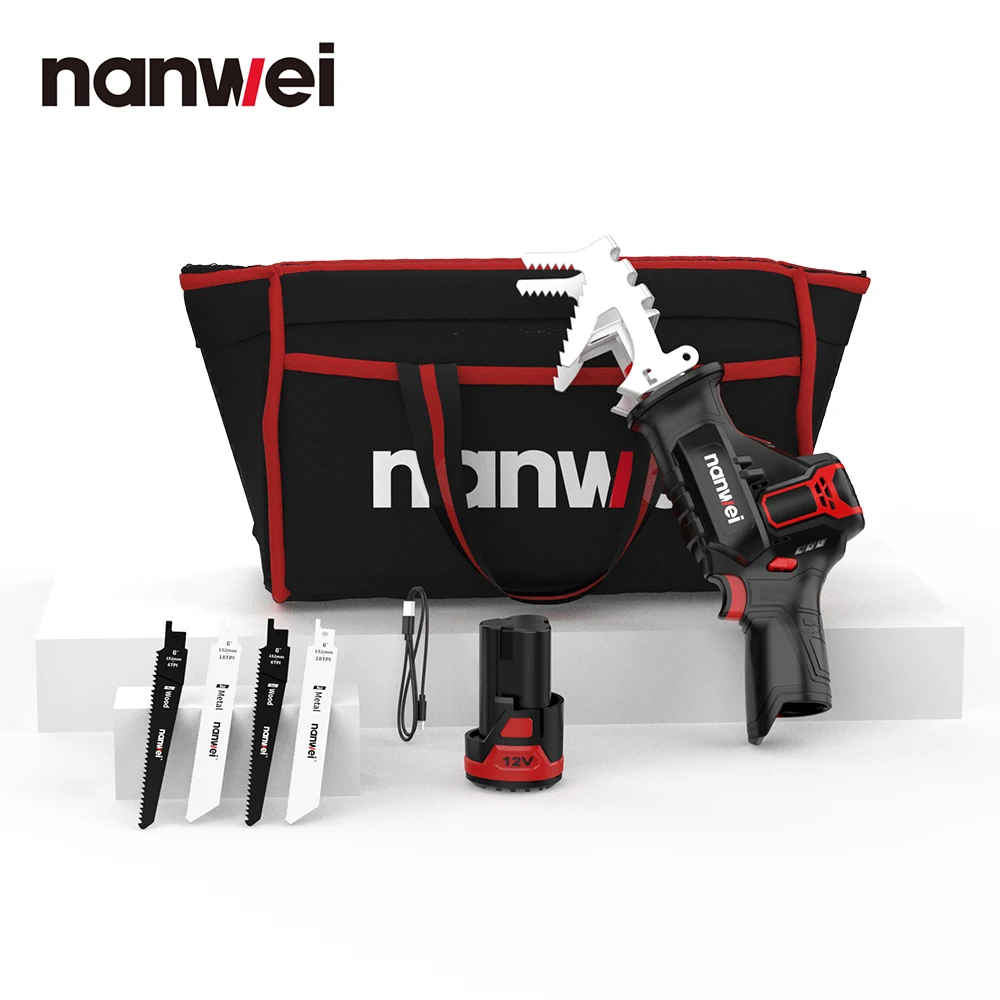 Nanwei 12V Cordless Mini Electric Saber Saw Reciprocating Saw Adjustable Speed Portable for Wood Metal Cutting Saw