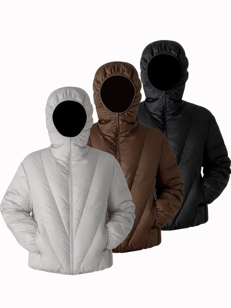 

Men's V-Ne Quilted Jaet Winter Warmth Polyester Fiber Long Sve Hooded Cleanfit Casual Sle Faionable Versatile or...