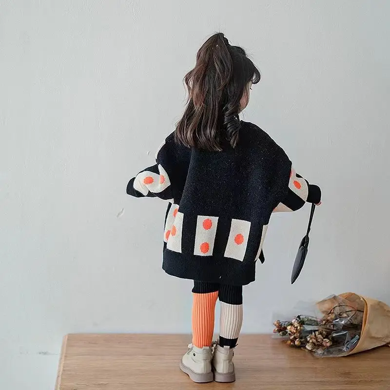 Girls Sweater Suit 2023 New Women\'s Baby Sweater Autumn and Winter Fashionable Black Color Matching