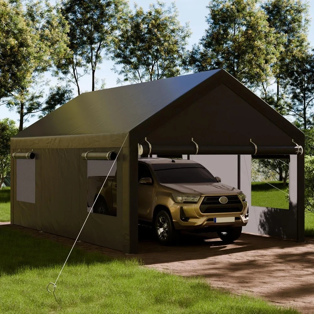 

Carport 12' x 20' Heavy Duty Portable Garage, Carport Canopy with Side-Opening Door & Roll-Up Windows, Car Canopy for Truck,Car