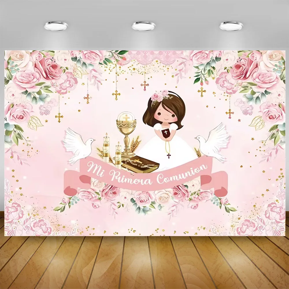 Baptism God Bless Boy Girls Theme My First Communion Background Gold Cross Angel Baby Shower Mi Bautizo Party Decor Supplies