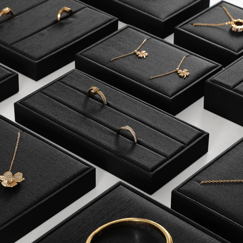 YinBeiNi Necklace Ring Display Tray Bracelet Holder PU Leather Jewel Display Storage Set Table Top Jewelry Organizers P021