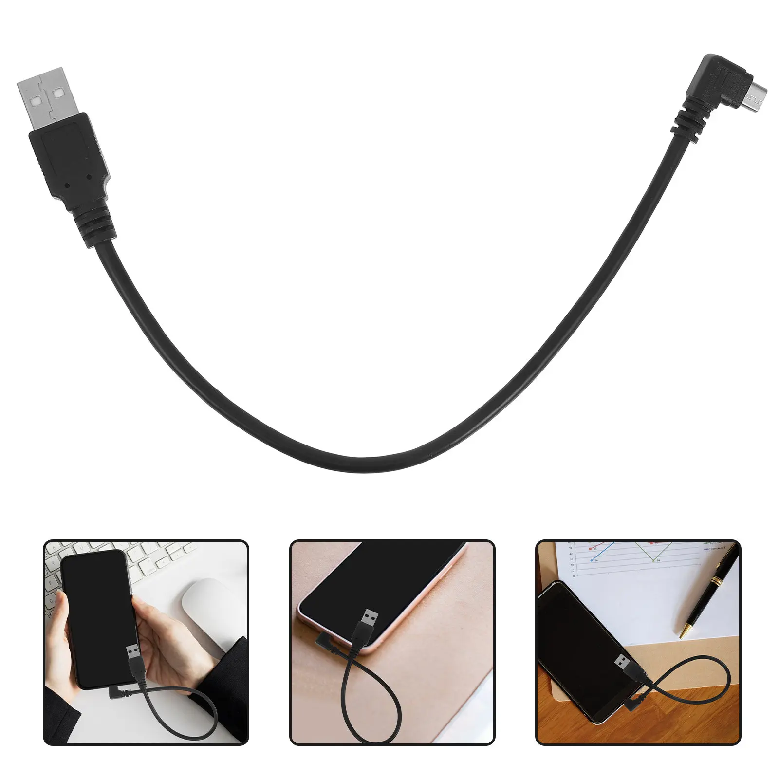 

90 Degree Right Angle Micro USB Cable Fast Charge Data for Phones Dual Elbow Design Compact Length