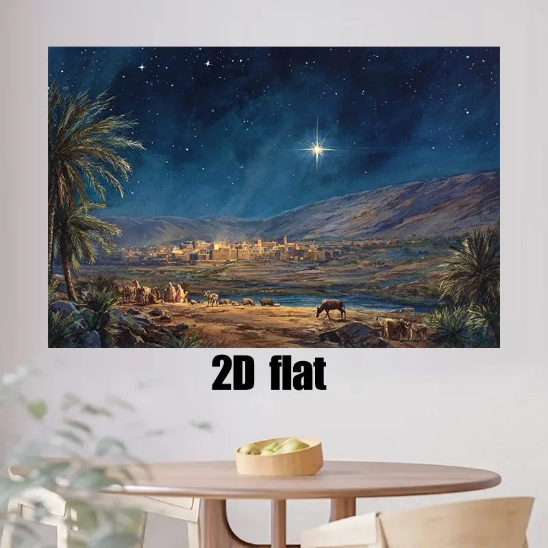 قطعة واحدة من لافتة خلفية السماء المرصعة بالنجوم لعيد الميلاد - مشهد ميلاد نجم Bethlehem، ديكور عيد الميلاد الداخلي/الخارجي #5