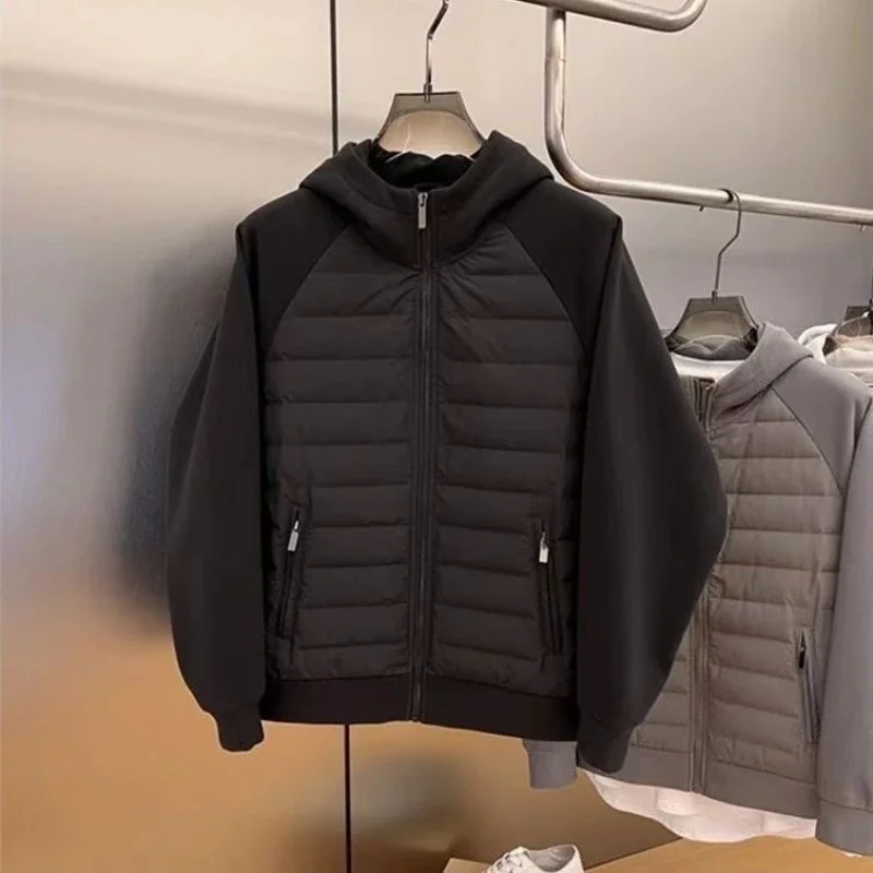​Men Women's Winter Jacket American Retro Patchwork Hooded Pullover Loose Oversized Design Original Streetwear Outerwear​