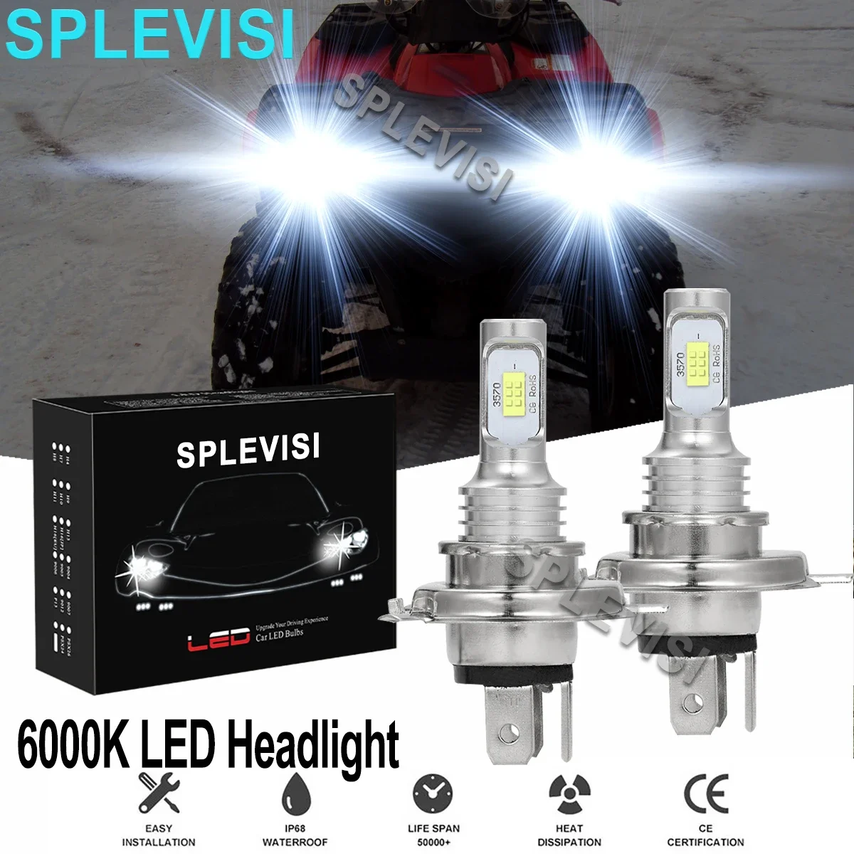 

2x 6000K White LED Headlights For Polaris SP 500 1989 1990-1992 Sport 1987-1998 Sprint 1986-1990 SS 1985-1986 Star 1985-1995