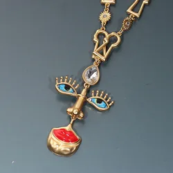 Women Vintage Exaggerate 3D Face Necklace Red Lips Nose Eye Pendant Court Style For Jewelry Accessory Deluxe Gift