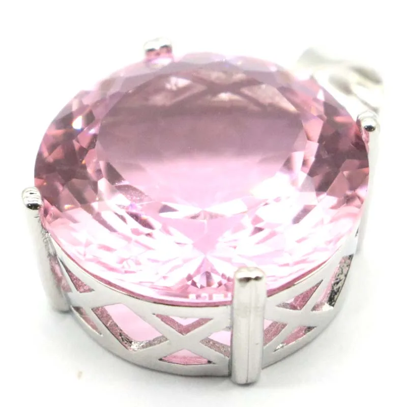 35x20mm Big European Design Round 16g 20mm Pink Kunzite CZ Women Dating Silver Earrings Pendant