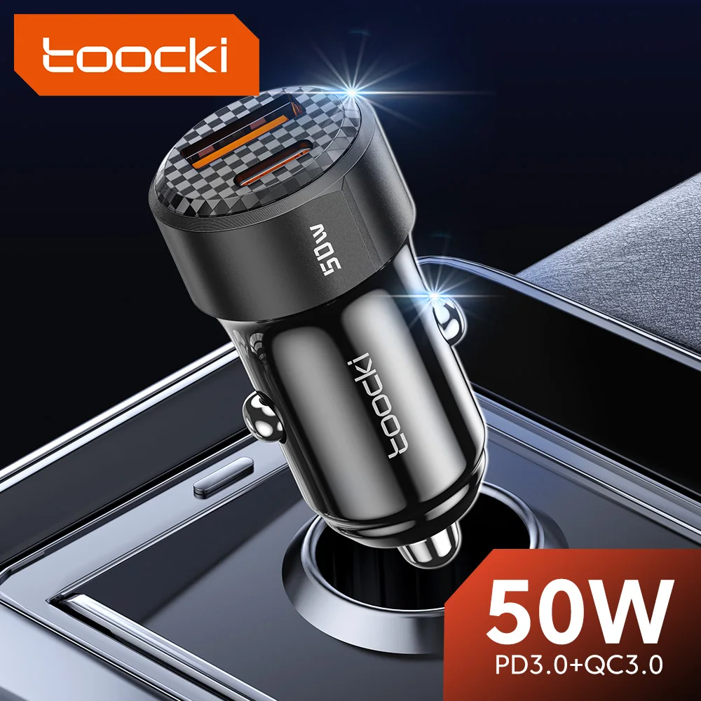 Toocki-USB 자동차 충전기, 고속 충전 50W PD c타입 빠른 충전 3.0 USB C 자동차 전화 충전기 12v 24v아이폰 14 13 12 샤오미 13 12 충전기 고속충전기 고속 충전기 한국형 충전기 c타입 고속충전기 차량용 충전기 아이폰 충전기 차량용