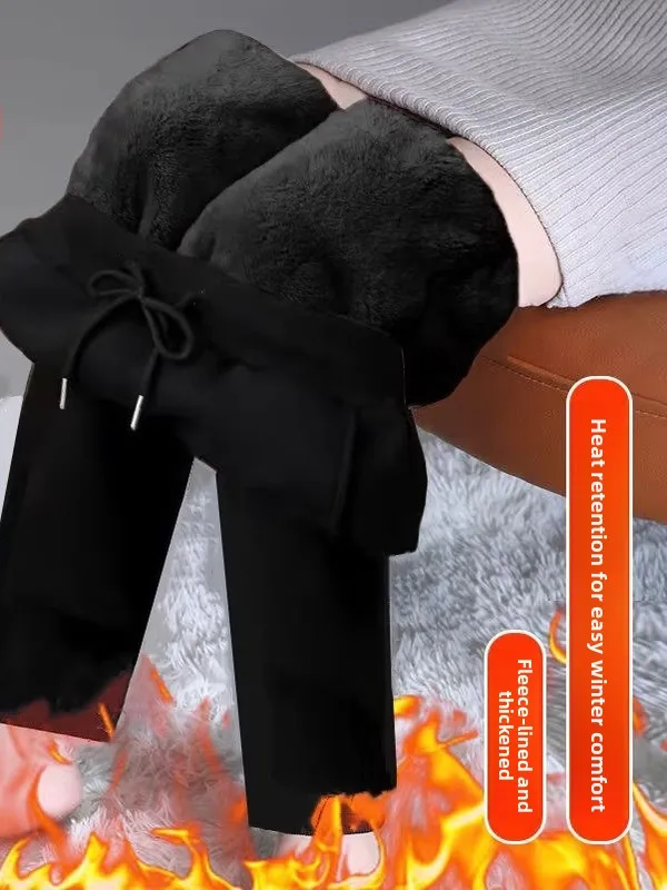 Pantalones deportivos informales de talla grande con forro de Fce para mujer, pantalones de pierna recta de cintura alta, holgados, para Otoño e Invierno