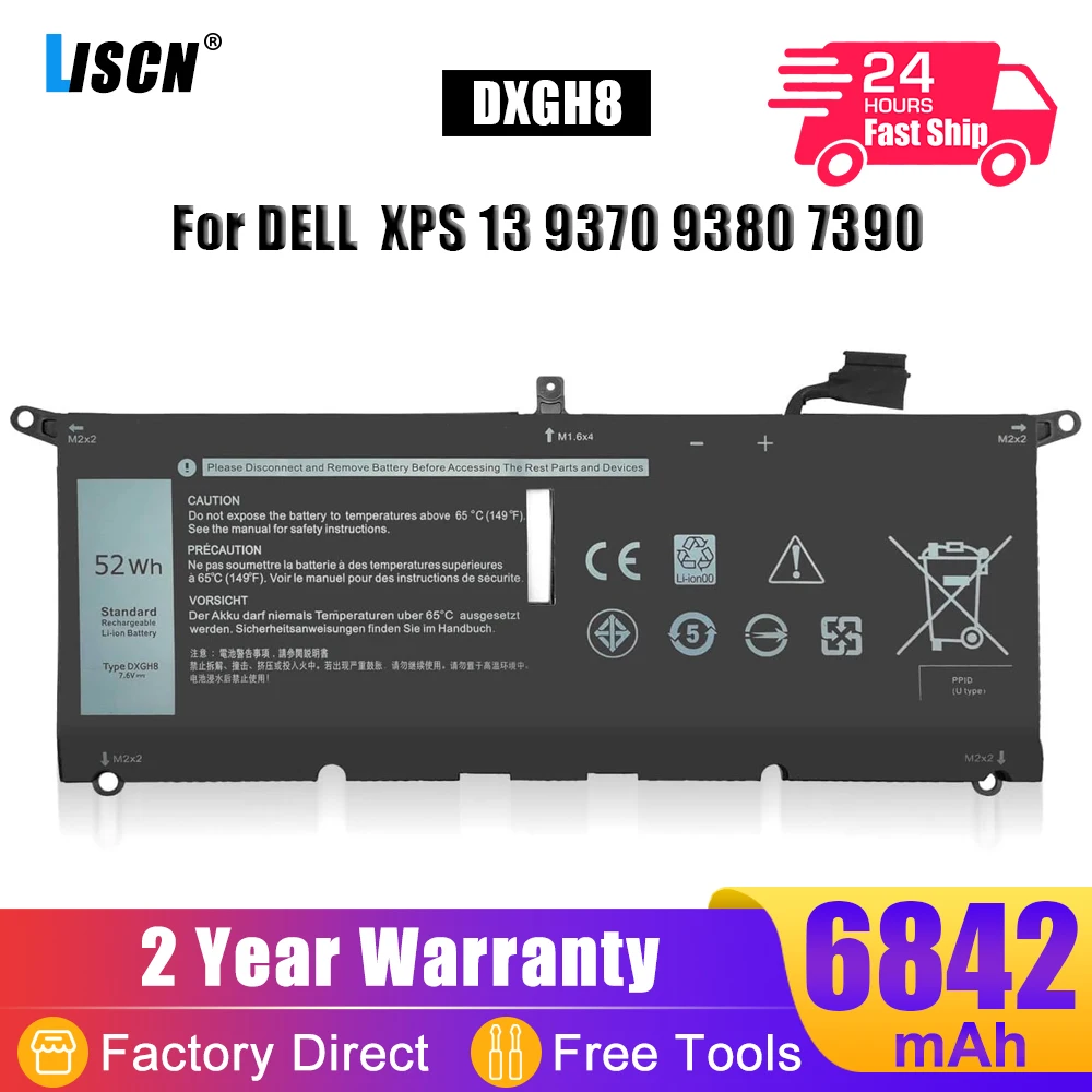 

LISCN DXGH8 Laptop Battery For Dell XPS 13 9370 9380 7390 2019 Inspiron 7390 7391 2-in-1 5390 5391 7490 Latitude 3301 E3301 P82G