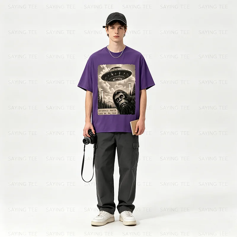 Y2K Jungenmode Lustiges Bigfoot-Grafik-T-Shirt Alien UFO Vintage Beweisfoto T-Shirt Humor UFO Sasquatch Believers Grafik-T-Shirt – Detail 6