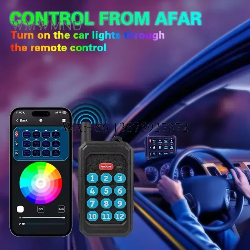 Wmwmnu for Universal App Remote Control 12V 24V RGB 12 Gang Switch Panel 4X4 LED Lights Switch Panel for Offroad Cars Boats