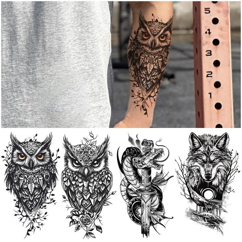 

Owl eagles wolf animals dark Tattoo Stickers Temporary Tattoos for Men Women Waterproof Long-Lasting fake tattoo body art